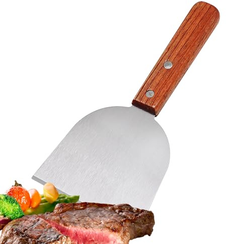 Rascador para barbacoa, espátula de acero inoxidable, mango de madera, limpieza de parrilla de alto rendimiento para limpieza de barbacoa, cocina al aire libre
