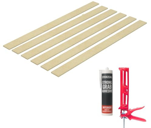 STERZEAL Kit de panneaux muraux style Shaker – 6 lattes en MDF de 100 cm x 10 cm – Panneaux muraux en bois à peindre en 3D – Bandes HDF résistantes à l'humidité pour murs de bricolage – Installation