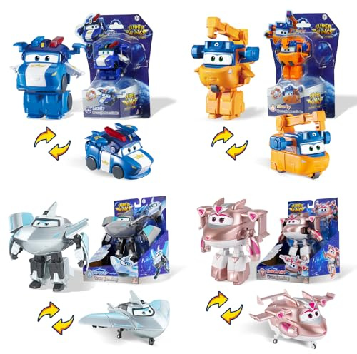 Super Wings Personaggi Trasformabili, Confezione 4 Pack, 2 inch Lucie & Marty & Traver & Golden Girl, Giocattoli per Bambini 3+ Anni, Senza Batterie, Plastica ABS Sicura, Action Figures da Collezione