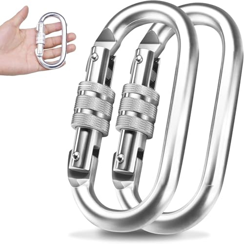 WUBAYI EMEKIAN - Moschettone ovale per interni ed esterni, resistente, con chiusura a vite, 25 KN (2500 kg), per amaca/corda/escursionismo/campeggio