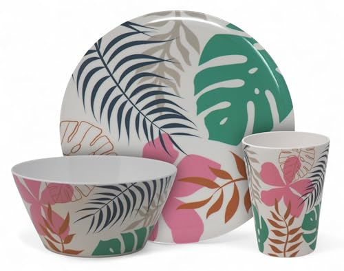 Tropical Leaf Melamine Outdoor Dining Picnic 12 Piece Set