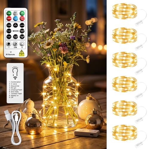 SINAMER 6 Stück Micro LED Lichterkette mit Aufladbarer Batterie,2M 20LEDs