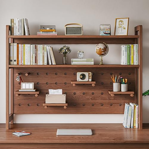 Bookshelf Skrivbordshyllorganisatör Gummiträ Justerbar förvaring Dubbelskiktsdesign Valnöt(Walnut Color)