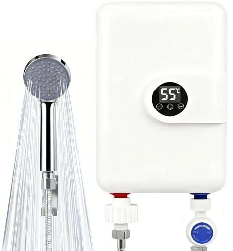 5500W Instant Electric Tankless Water Heater Electric Shower with LED Digital Temperature Display Under Sink Water Heater Constant Temperature for Shower Bathroom Kitchen Continuous Hot Water Supply