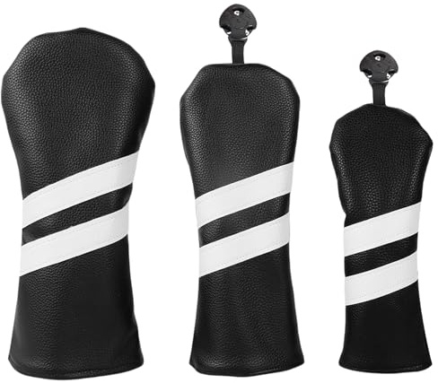 UNTERING 3 fundas de madera con patrón de rayas impermeables de piel sintética para cabeza de palo de golf, cubierta de repuesto para cabeza de conductor de Fairway