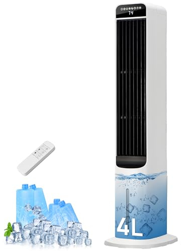 Uthfy 41 Swamp Cooler Air Conditioners, Cooling Fans that Blow Cold Air with 120° Oscillation, 4 Modes, 3 Speeds, 4 Ice Packs, 4L Removable Water Tank, Remote & Touch Control, White