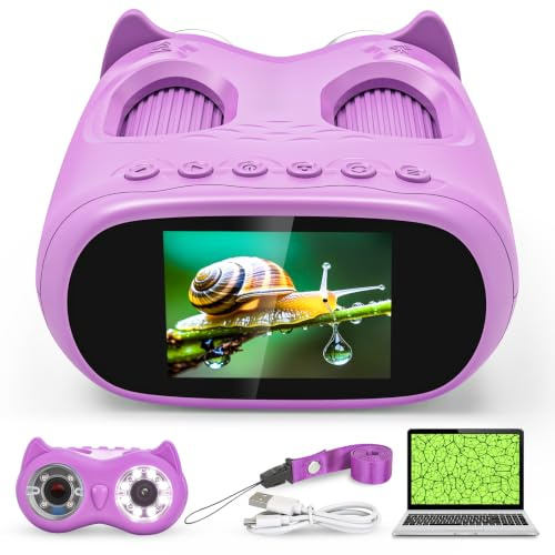 ASPOVEN Microscopio y Telescopio Digital 2 en 1 para Niños (Morado) | Microscopio Bolsillo Portátil de 1000x con Pantalla HD de 2,0, Funciones de Fotografía, Vídeo y Telescopio para Cumpleaños