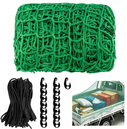 Cargo Net 8.2x11.5Ft, Safety Trailer Net with 15 Hook & 39Ft Elastic Cord | Heavy Duty Luggage Bungee Net for Pickup Truck, Car, Boat, SUV Van Trailer Snowmobile Secure Loads