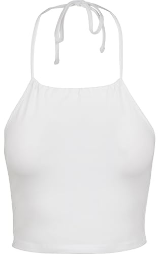 Urban Classics Top para Mujer con Cuello Halter Recortado, Blanco, XL Pequeño