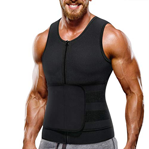 Bingrong Herren Bauchweggürtel Fitnessgürtel Schwitzgürtel Fitness Gürtel Bauchgürtel Abnehmen Verstellbarer Neopren Sauna Gürtel Gewichtsverlust Bauchweg Body Shaper Taille Trimmer (Schwarz, XL)