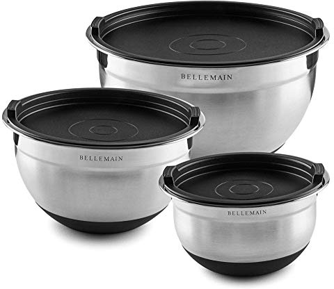 Bellemain Mixing Bowls with Lids Set - Stainless Steel Mixing Bowls with Airtight Lids - Food Storage Containers - 3PCS Set with Non-Slip Bottoms Kitchen Essentials for Baking - Serving