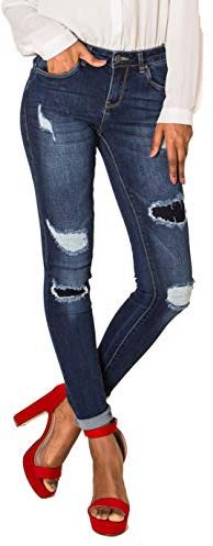 Nina Carter P100, pantaloni da donna skinny fit, a vita bassa, con effetti Destroyed, effetto vintage, jeans, M