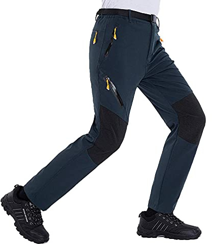 LUI SUI Pantalones de Senderismo Ligeros Softshell para Hombre Pantalones de Senderismo Transpirables al Aire Libre Bolsillos con Cremallera para Primavera/Verano/otoño