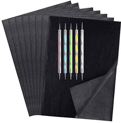 ASTARON 150 Blatt schwarzes Kohlepapier Transferpapier, Schwarz Graphittransfer Transparentpapier mit 5 PCS Präge-Stift-Punktierungswerkzeuge zur Rückverfolgung auf Holzgewebe und anderen Oberflächen