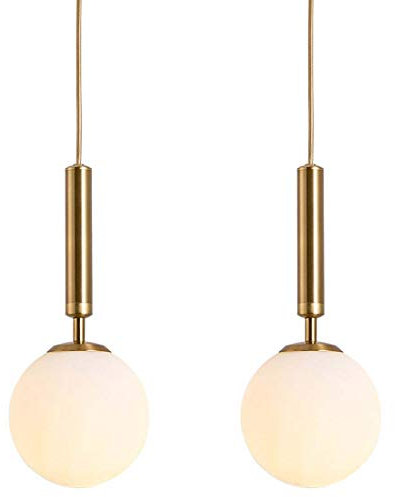 Lampada A Sospensione Moderna, Lampada A Sfera in Vetro Bianco Smerigliato Lampada A Sospensione E27 Luce Pendente Per La Camera Da Letto Da Cucina Corridoio Soggiorno Ufficio,2pcs