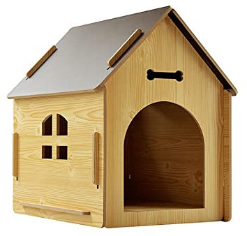 Maison de Chat Chats d'intérieur Petit lit de Grotte for Chien Cages en Bois for Petits Animaux de Compagnie avec Porte et fenêtres Maison de Chat en Bois Amovible, cabane en rondins à l'extérieur (C