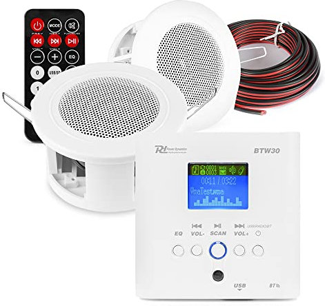 Power Dynamics CSBA3L Compact Bluetooth Ceiling Speaker System with PD BTW30 Wall Amplifier, 3-Inch Small Ceiling Speakers, Stereo Audio Kit for Kitchen, Bedrooms, Office, FM/USB, Easy Install