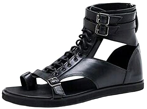 Sandalias de hombre Top alto sandalias romanas Clip Toe Zapatos Zapatos de moda Zapatos de hombre Botines, Negro , 41 EU Estrecho
