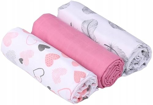 Soft 3-Pack Squares Baby Muslin Nappies Cloth Diaper 100% Cotton 70X80cm Powdered Hearts