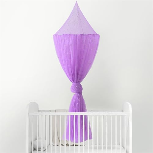 Odot Baldacchino per Letto Bambina, Letto Baldacchino Culla Ereditiera, Morbido e Leggero Tenda Contro le Punture di Zanzara per Lettino, Culla, Decorazione - Paillettes a Stella (Viola)