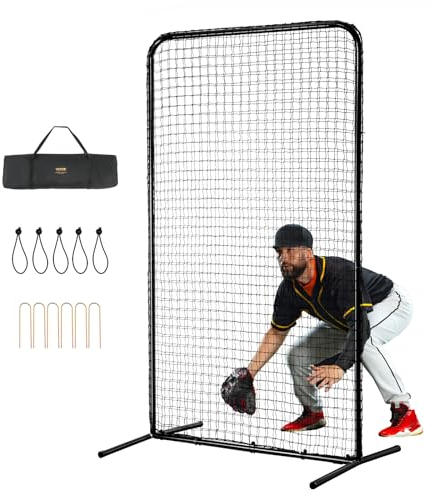 VEVOR I-Typ für Schlägerkäfig 1220 x 910 x 2130 mm Baseball- und Softball-Sicherheitsschirm Körperschutz Tragbarer Schlagschirm mit Tragetasche & Bodenpfählen, Outdoor Baseball-Pitching-Netz Schwarz