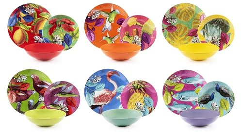Excelsa Rhapsody Service de vaisselle 18 pièces, porcelaine et Stoneware, décoration multicolore, 6 personnes (Fondines multicolores)