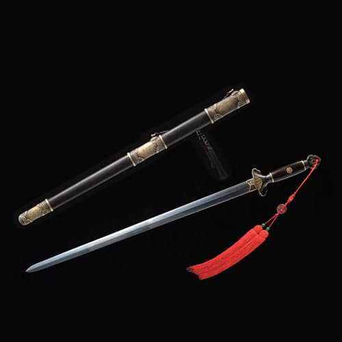 40 Zoll handgefertigtes Tai-Chi-Schwert mit Ebenholzscheide,handgeschmiedetes gerades Schwert aus Musterstahl,echtes chinesisches handgefertigtes Schwert,zum Sammeln,Kendo,Ausstellen,Geschenke,Cosplay