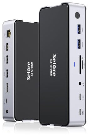 USB C DockingStation 3 Monitors, Laptop Docking Station Dual Monitor with 2 HDMI DisplayPort 4K144Hz,USB A 2.0/3.0,USB C 3.1 10Gbps&30W Output, Ethernet, Audio&Mic,150W DC Power for Dell/HP/Lenovo