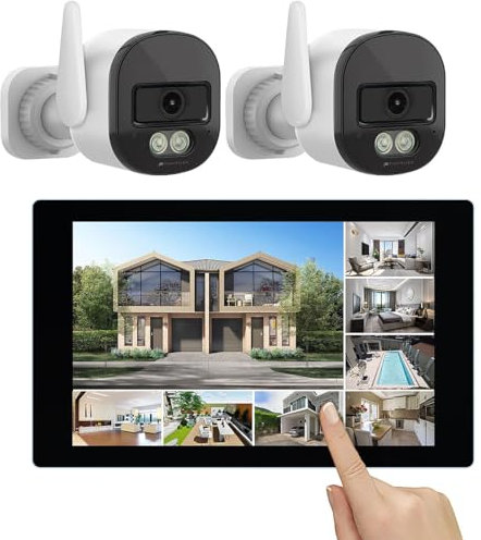 VisorTech Überwachungssystem: WLAN-6-Überwachungsrekorder, 10,1-Touchscreen-Monitor, 2X 2K-Kameras (Überwachungskameraset, IP Überwachungskamera Sets, Videorecorder)