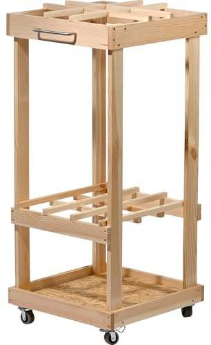 dobar® Gartenwerkzeug-Organizer auf Rollen - Mobiler Gartengerätehalter aus Holz - Rollbares Gartenwerkzeugregal für Garten, Garage und Schuppen - 38 x 38 x 86 cm