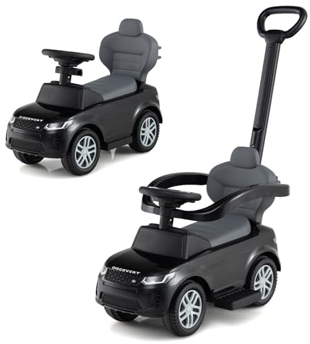 DREAMADE 3 en 1 Porteur Enfants, 12-36 Mois, Voiture à Pousser & Poussette & Trotteur avec Barre de Poussée Amovible, Arceau de Sécurité, Espace de Rangement Caché (Noir)