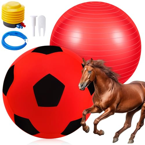 Suilung 48 Inch Giant Herding Ball with Cover Anti Burst Ball Please Watch VCR for How to Inflation Large Horse Toys for Horse Stall Entertainment Play, Pump Included(Red-Black)