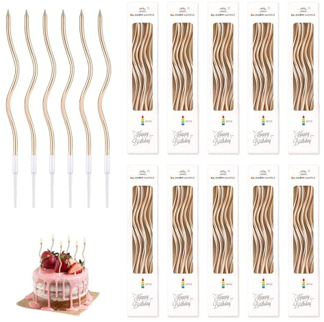 60 pezzi candele a spirale, candele a spirale per compleanni, torte, decorazioni a spirale, per feste di compleanno, matrimoni, feste, eventi, cerimonie, lunghe 15 cm con supporti (champagne oro)