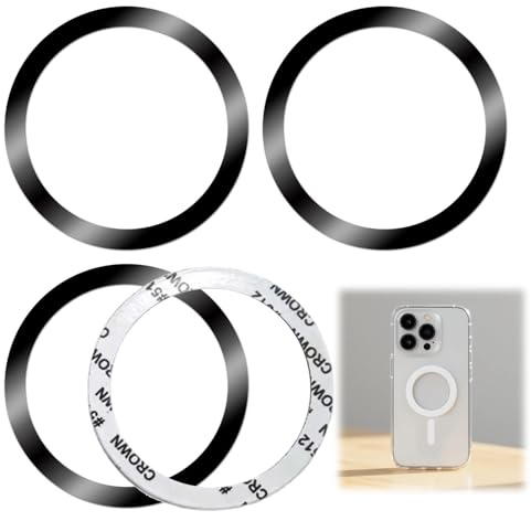 4 Pcs Anillos Adhesivos Metálicos para Móvil y Funda –con Cargadores Inalámbricos y Accesorios Diversos,Mejora la Funcionalidad sin Aumentar Volumen del Dispositivo (Negro)