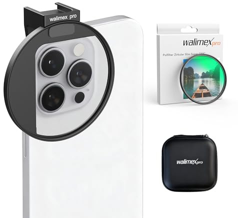 Walimex pro Clip de Filtro 67 mm para cámara de móvil, Incluye Filtro polarizador Circular CPL, con Zapata fría, Accesorio para fotografía y vídeo con Smartphone