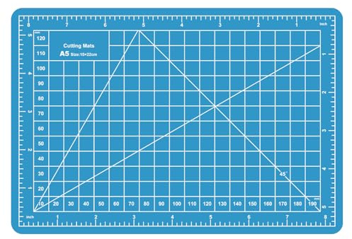 A5 Small Self Healing Cutting Mat,8in x 6in Double Sided Thickened Sewing Mat PVC Rotary Cutting Mat for Crafts Sewing Hobby Fabric Project Craft Cutting Board for Matting & Mounting(Blue)