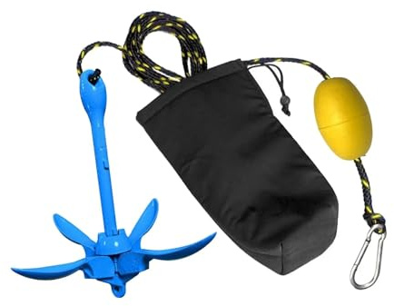 Kit completo de anclaje de rezón, boya de anclaje for embarcaciones pequeñas de 3,3 libras, ancla plegable azul de 4 garras, pesca, barcos pequeños marinos