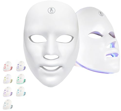 Maschera viso e collo di luminoterapia LED, dispositivo di cura della pelle del viso, 7 colori rosso e blu, ringiovanimento, ricaricabile tramite USB, senza fili, prodotto anti-età per le rughe (A)