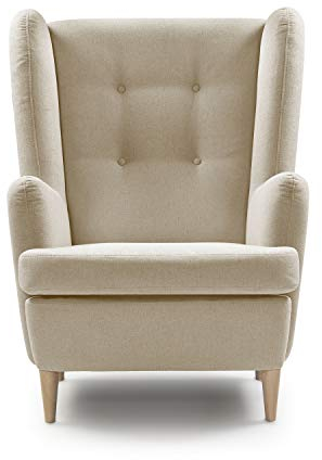Traumnacht bequemer und moderner Ohrensessel, Polstersessel, Relaxsessel Vincent mit Holzfüßen in beige, produziert nach deutschem Qualitätsstandard