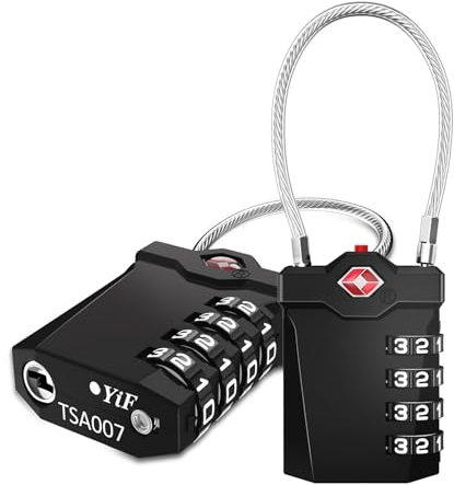 ZHEGE Luggage Locks TSA Approved, Suitcase Padlocks, White Code Padlock with Open Alert Indicator, 5.5in Flexible Cable Travel Lock, 4 Digit Combination Padlock for Gym Locker (Black, 2 Pack)