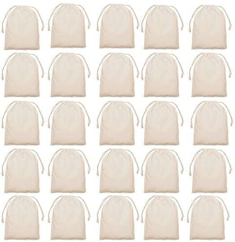 15 x 20 bolsas de tela de algodón Juego de 25 piezas - Bolsas pequeñas de tela con cordón - Almacenamiento - Redes de compra Red para verduras Bricolaje sostenible en naturaleza