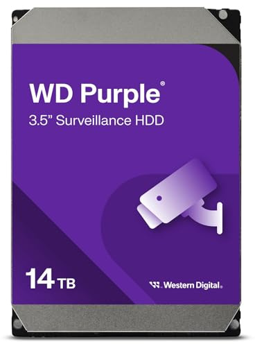 Western Digital - WD Purple 14To - Disque dur interne pour la vidéo surveillance avec technologie Allframe 4K™ - 3.5 SATA 6 Go/s, 360To/an, 512Mo Cache, 7200rpm - WD140PURZ