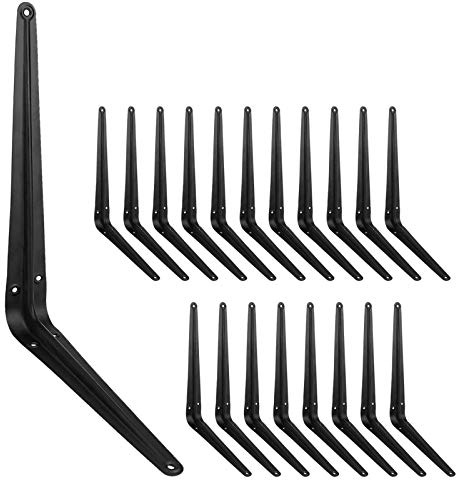 20 Pack 12 Inch Heavy Duty Black Iron Metal Floating Shelves Bracket, L Corner Brace Support, J Metal Joint Angle for Shelf