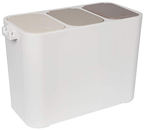 ONVAYA® Mülltrennsystem Ben | Mülltrennung mit mehreren Fächern | Mülleimer in creme-weiß | Abfalleimer für Küche & Bad (27 Liter, Creme-Beige-Braun)