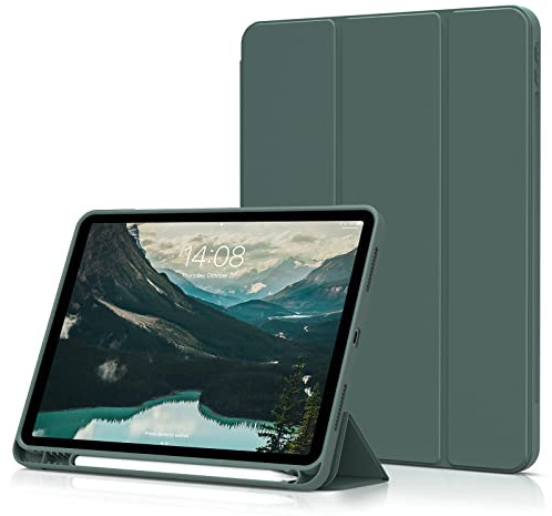 aoub Hülle für iPad Air 11 Zoll M4/M3/M2 (2026/2025/2024), Hülle mit Stifthalter für iPad Air 8./7./6./5./4. Generation (2022/2020) 10,9 Zoll, Unterstützt Pencil Pro/USB-C, Auto Sleep/Wake, Dunkelgrün