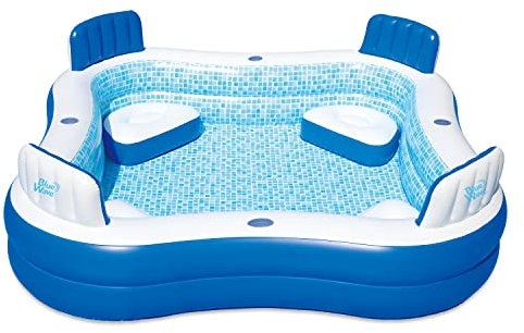 Blue Wave Premier Family Aufblasbarer Pool mit Sitzen - 223,5 x 223,5 x 66 cm Viersitzer-Pool für Hinterhofspaß - Langlebiger aufblasbarer Pool für 4 Personen mit Abdeckung, Ablaufstopfen