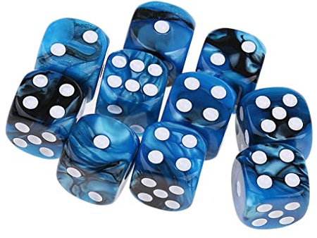 Yourandoll 10 pièces dés polyédriques D6 dés 16mm de Jeux de dés en Acrylique pour DND Dice RPG MTG Table Jeux (Bleu Noir)