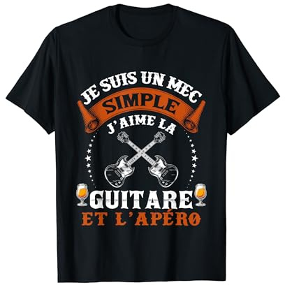 Homme Fan De Guitare et Apéro Guitariste Vintage Humour T-Shirt