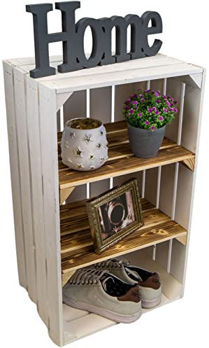 Kistenkolli Altes Land grosses Bücherregal Willi Standregal mit 4 Ebenen, stabiles Holzregal, fertig montiert, für Wohnzimmer, Schlafzimmer, Küche (Weiss geflammt)