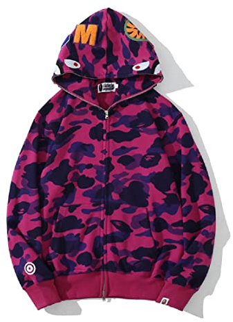 Yumenam Hombres Shark Hoodie Hooded Sudaderas con Capucha con Cremallera Sudadera de Manga Larga con Estampado de Tiburón Shark Head Zipper Camuflaje Chaquetas Sweatshirt Hip Hop Tops S-5XL